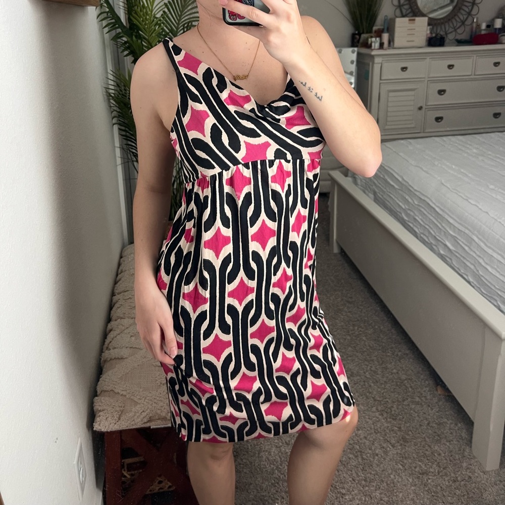 Diane Von Furstenberg One Shoulder Pink and Black Dress